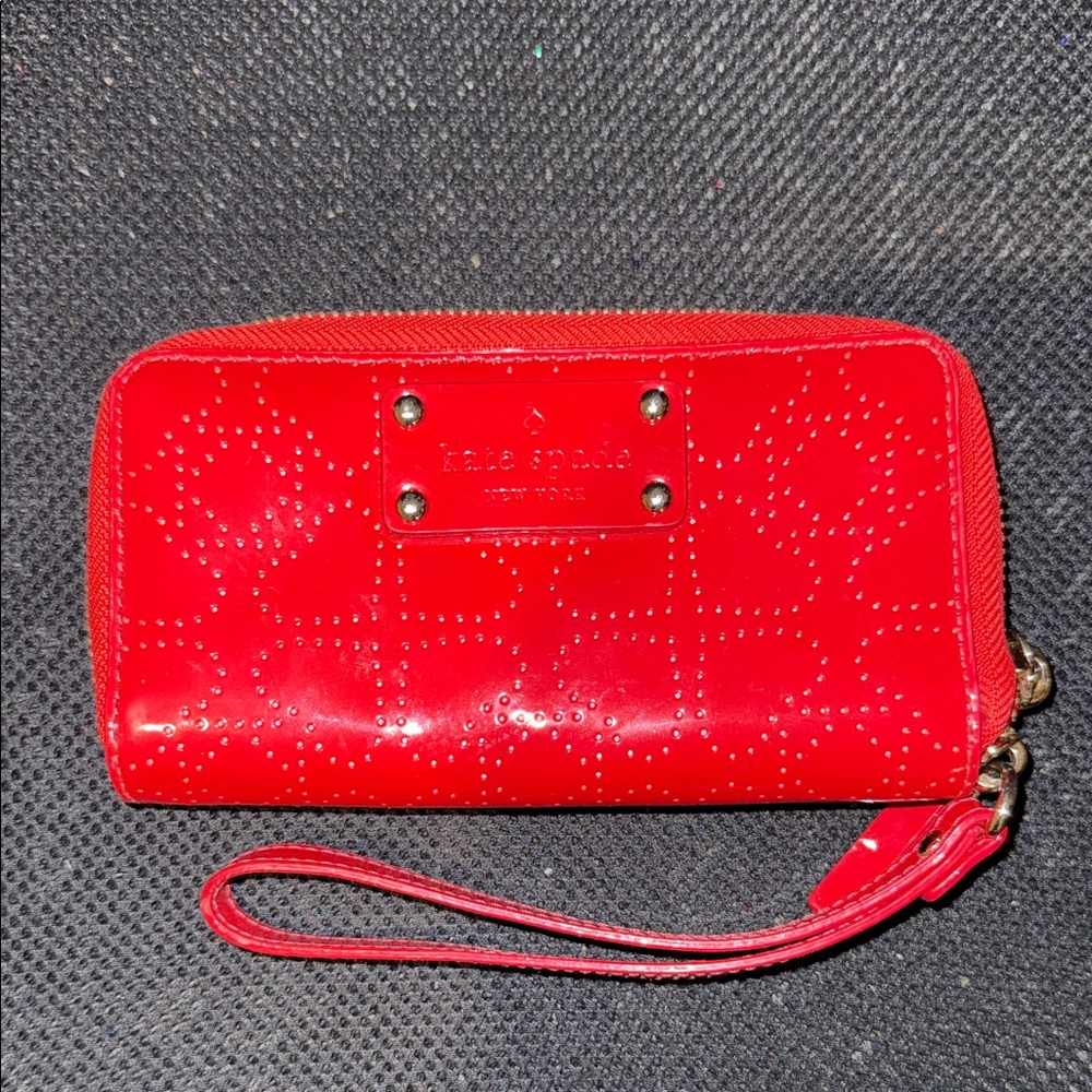 Kate Spade Red Patent Leather Zip Around Wristlet